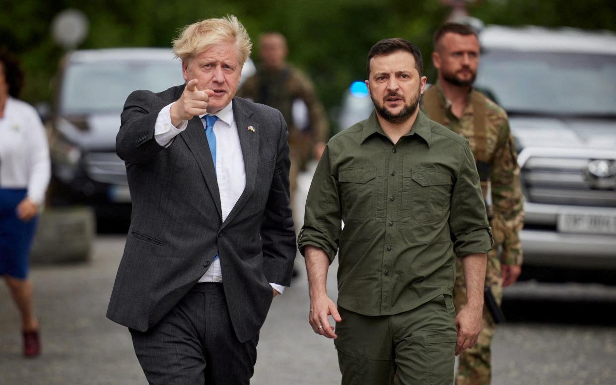 Boris Johnson visits President Zelensky in Kyiv in June. NHS cyber attacks have soared since his visit to the war-torn country in April - UKRAINIAN PRESIDENTIAL PRESS SERVICE 