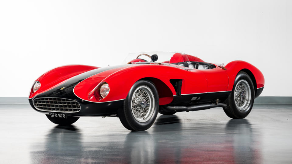 The 1957 Ferrari 500 TRC Spider that crossed the block had raced in that year’s 24 Hours of Le Mans. - Credit: Motorcar Studios, courtesy of RM Sotheby's.