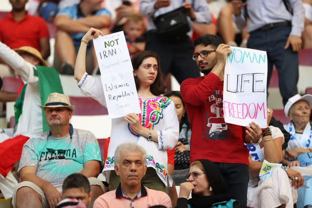 Fans of Iran during the match between England and Iran at Khalifa International Stadium in Doha, Qatar.