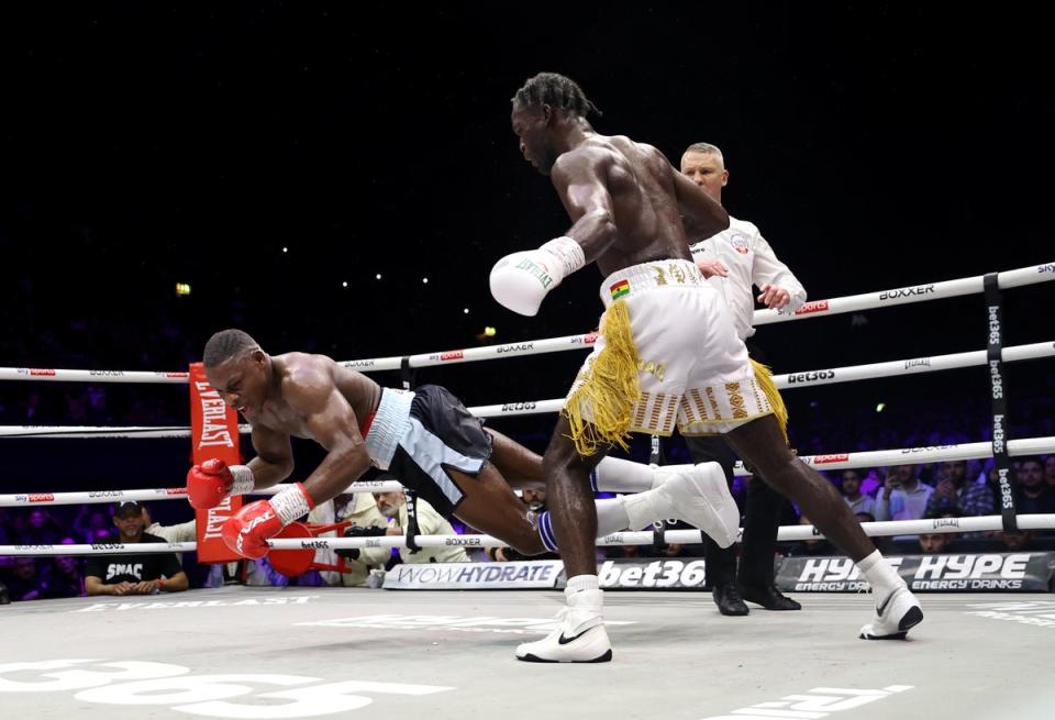 Azeez hit the canvas twice in round 11 but arguably slipped both times (Getty Images)