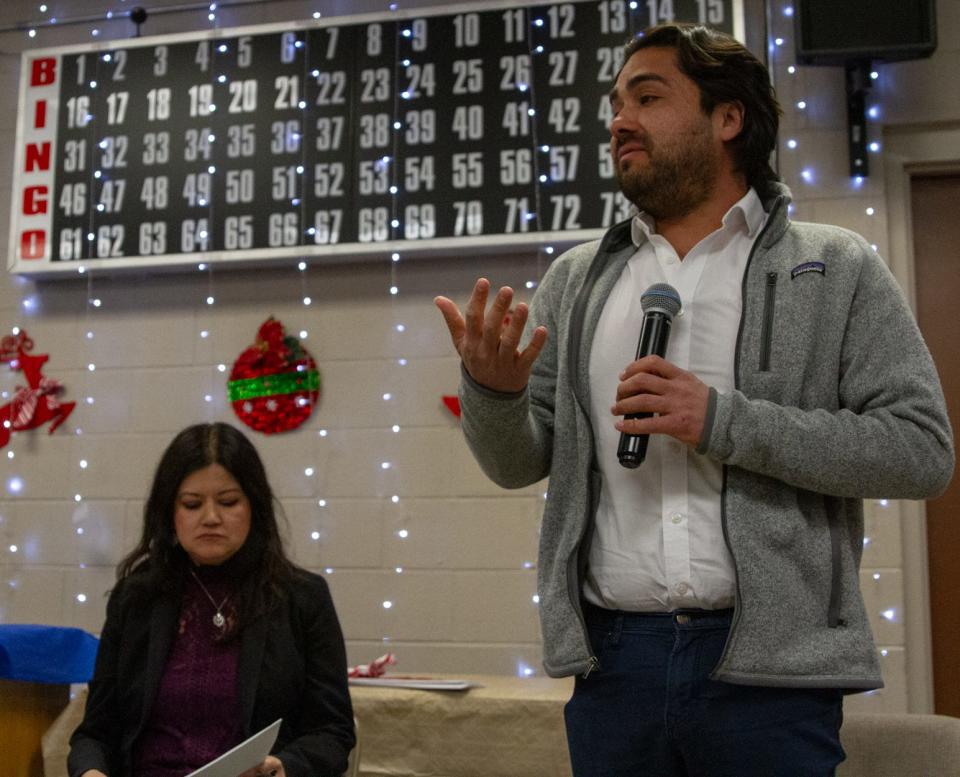 District 2 City Council candidate Josh Acevedo speaks to local voters at the Memorial Senior Center on Nov. 28, 2023