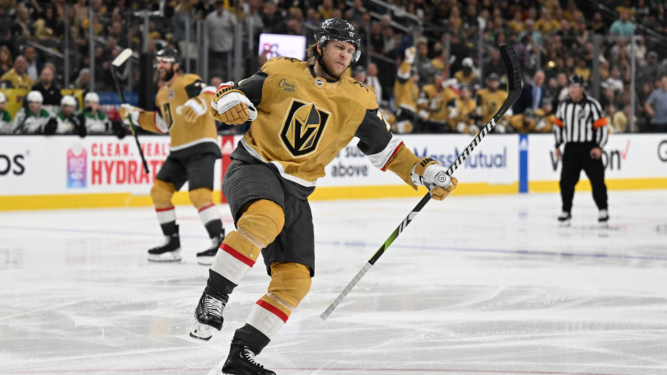 The Golden Knights drew first blood on the Stars in Round 3 of the NHL playoffs. (Photo by David Becker/NHLI via Getty Images)