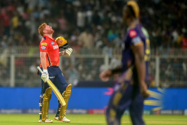 Run king: Punjab Kings' Jonny Bairstow celebrates after scoring his century (-)