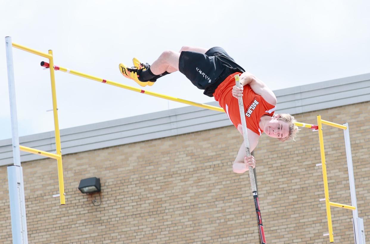 Kewanee track standout Xander Gruszeczka vaults at the IHSA state track meet last weekend at EIU in Charleston, taking 10th place, just one spot shy of earning a medal.