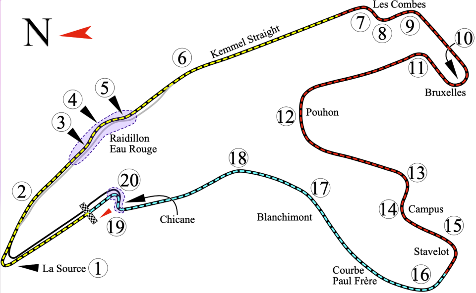 Map of  Spa-Francorchamps, the Belgian Grand Prix circuit