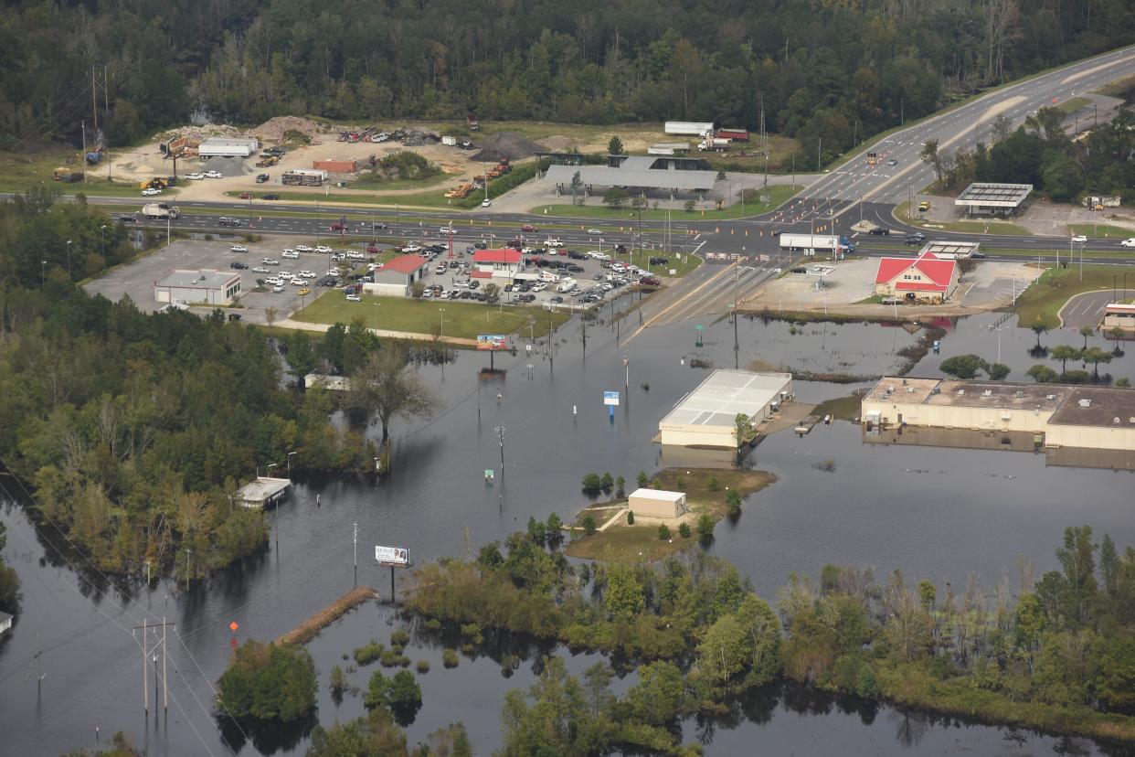 Flood waters from the Neuse River cover the area in Kinston, N.C. Monday Sept. 24, 2018 after Hurricane Florence.