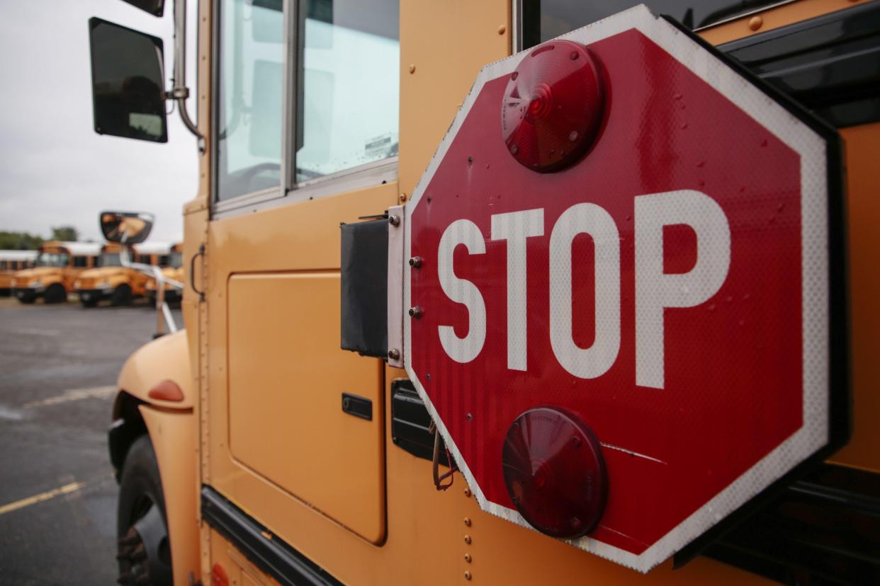 The stop sign on a Columbus City school bus in 2019