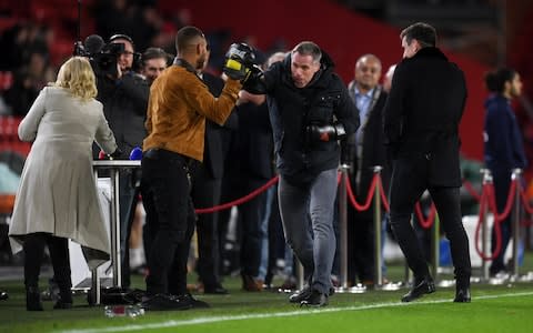 Professional Boxer Kell Brook in action with Presenter Jamie Carragher during the Premier League match between Sheffield United and West Ham United - Credit: GETTY IMAGES