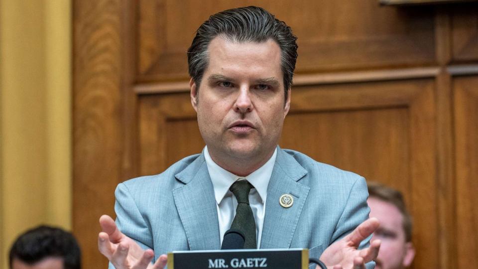 PHOTO: Rep. Matt Gaetz asks questions during a House Judiciary Committee hearing on Capitol Hill in Washington, D.C., on July 13, 2023. (Ken Cedeno/UPI via Shutterstock)