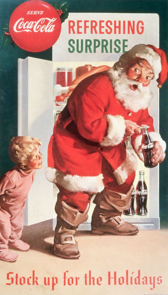 <p>Before <a href="https://www.coca-colacompany.com/stories/coke-lore-santa-claus" rel="nofollow noopener" target="_blank" data-ylk="slk:Coca-Cola;elm:context_link;itc:0;sec:content-canvas" class="link ">Coca-Cola</a> decided to use his image for advertising, Santa's looks tended more toward spooky than jolly. Then, in 1931, the beverage company hired an illustrator named Haddon Sundblom to depict the jolly old elf for magazine ads. Now, kids see visions of sugarplums instead of having Santa-themed nightmares.</p>