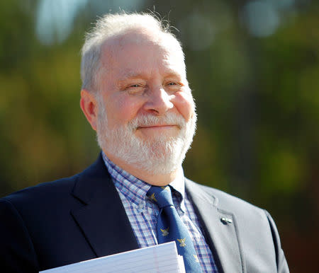 Eugene Fidell, Bowe Bergdahl's civilian attorney, smiles while listening to a reporter's question after Bergdahl escaped a prison sentence in his court martial judgement at Fort Bragg, North Carolina, U.S., November 3, 2017. REUTERS/Jonathan Drake