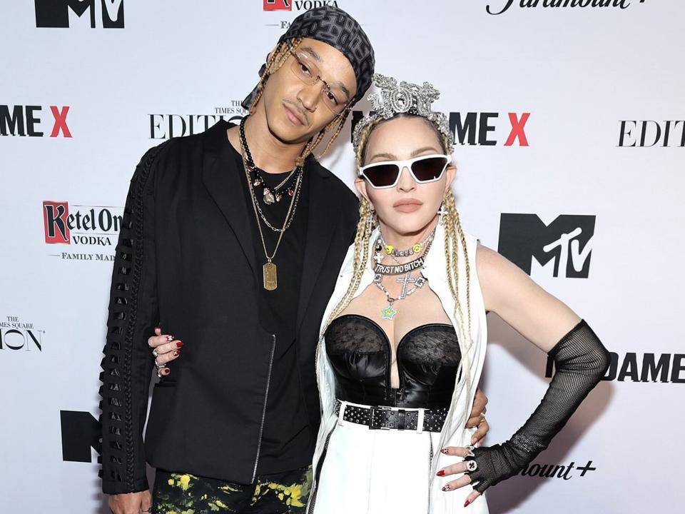 Ahlamalik Williams and Madonna on the carpet ahead of the World Premiere of Madonna’s Madame X, presented by Ketel One Vodka at Paradise Club & Theater at The Edition Hotel Times Square on September 23, 2021 in New York City