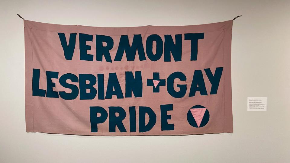 A banner included in the "Pride 1983" exhibition at the Brattleboro Museum & Art Center.