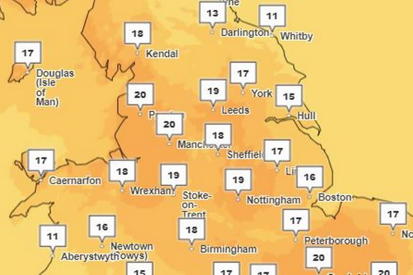 Temperatures will climb to 20C in Manchester today