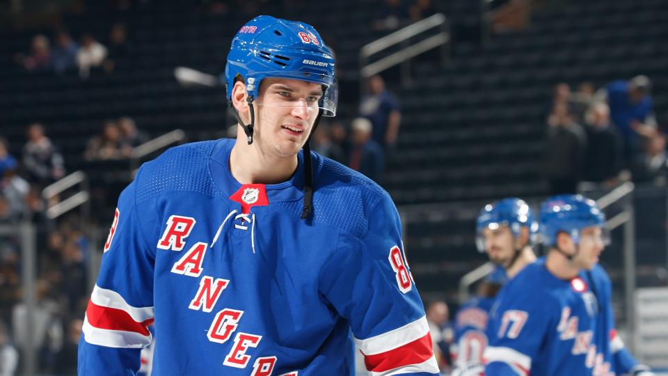 Rangers head coach David Quinn laid the blame on Pavel Buchnevich for the too many men penalty that he believes cost his team the game on Friday. (Photo by Jared Silber/NHLI via Getty Images)