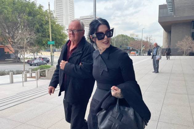 Kat Von D after testifying at a copyright trial in Los Angeles federal court on Wednesday. - Credit: Nancy Dillon