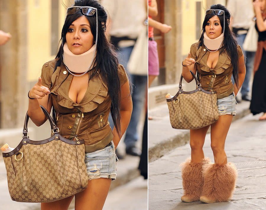 Leave it to Snooki to take a fender bender to the extreme. The "Jersey Shore" star crashed into a police car while filming in Florence in May 2011. According to the Italian police, "it was nothing serious." But Snooki seized the opportunity to make a real fashion statement. The reality star was photographed wearing a neck brace following the incident (not to mention those shoes), but the medical accessory seemed to just be a joke. Photos showed the New York native laughing and holding the brace up in the air.