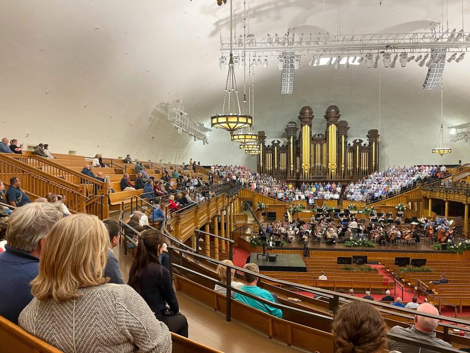 A group rehearses in the Tabernacle on Temple Square in Salt Lake City, Utah.