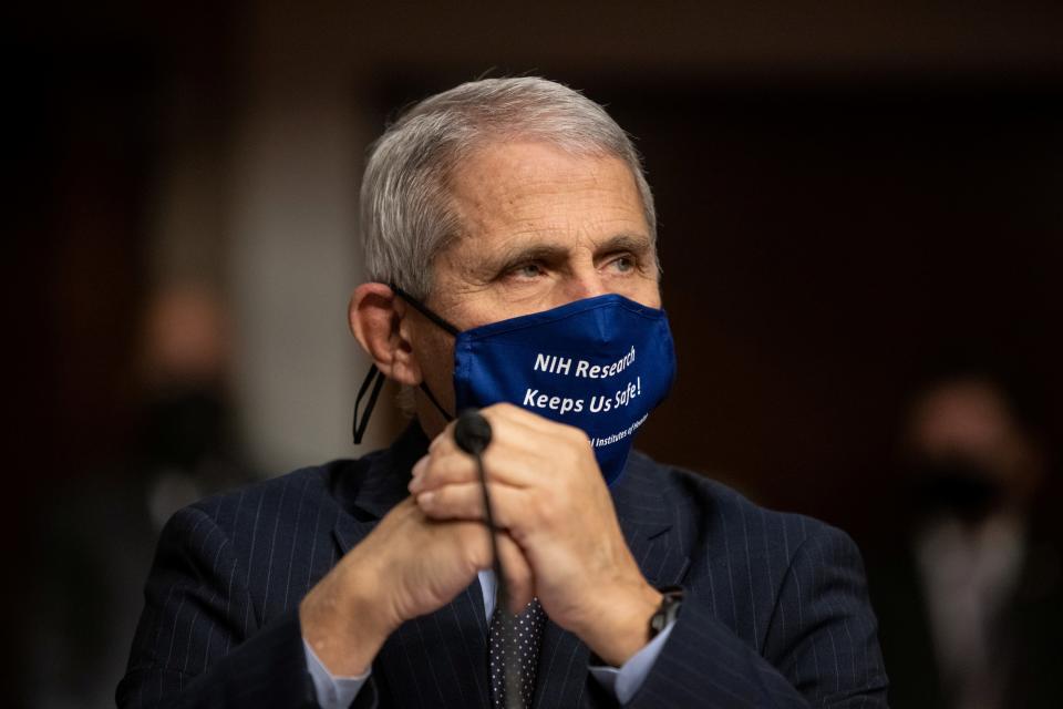 Anthony Fauci, MD, Director, National Institute of Allergy and Infectious Diseases, National Institutes of Health, looks on before testifying at a U.S. Senate Senate Health, Education, Labor, and Pensions Committee Hearing to examine COVID-19, focusing on an update on the federal response at the U.S. Capitol Washington, D.C., U.S., September 23, 2020.