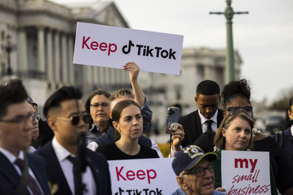 TikTok content creators gather outside the Capitol to voice their opposition to a potential ban on the app