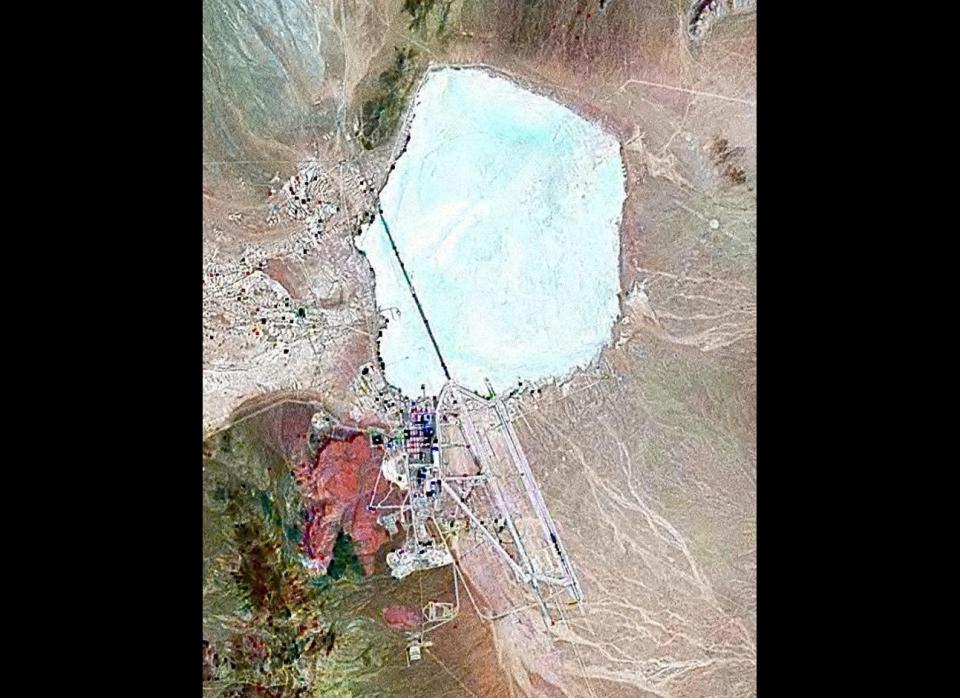 This NASA Landsat image taken around the year 2000 shows Area 51 and Groom Lake.    