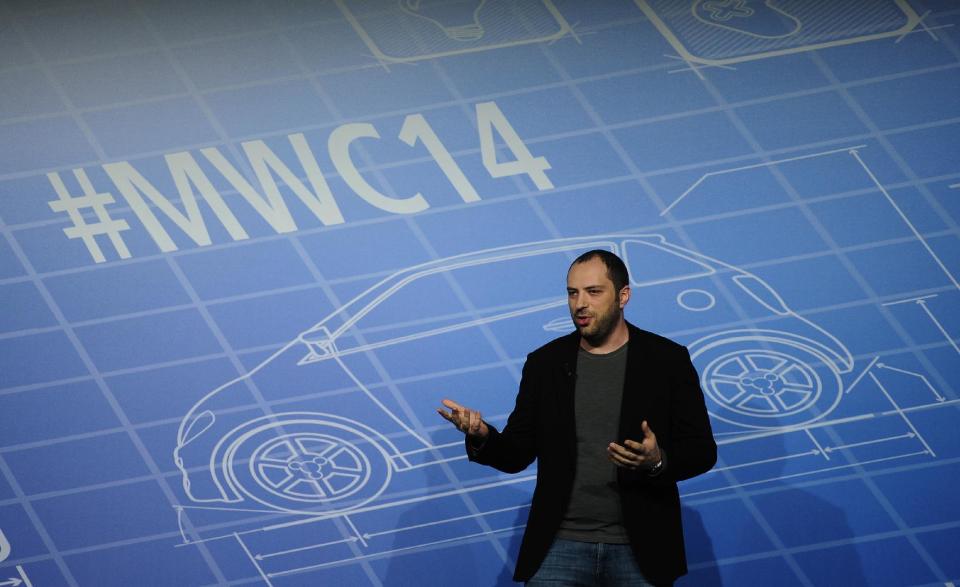 Co-founder and CEO of Whatsapp Jan Koum speaks during a conference at the Mobile World Congress, the world's largest mobile phone trade show in Barcelona, Spain, Monday, Feb. 24, 2014. Expected highlights include major product launches from Samsung and other phone makers, along with a keynote address by Facebook founder and chief executive Mark Zuckerberg. (AP Photo/Manu Fernandez)