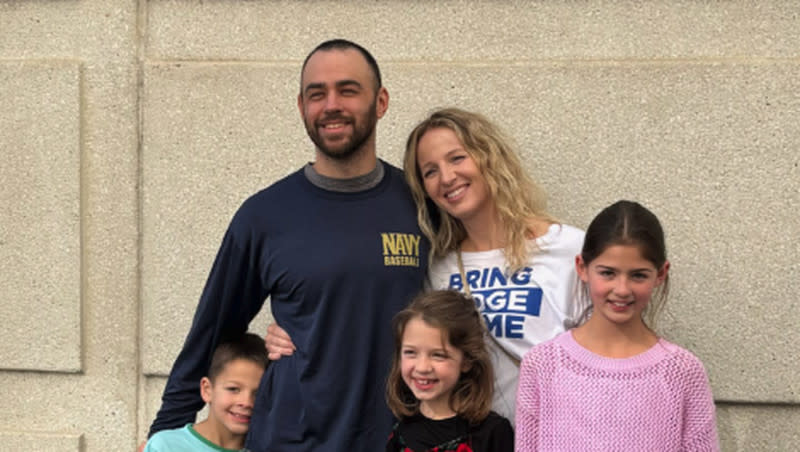 U.S. Navy Lt. Ridge Alkonis was reunited with his family Friday, Jan. 12, 2024 in Los Angeles after being held in a Japanese prison for 17 months. Alkonis was involved in a car accident that left two people dad near Mount Fuji in 2021.