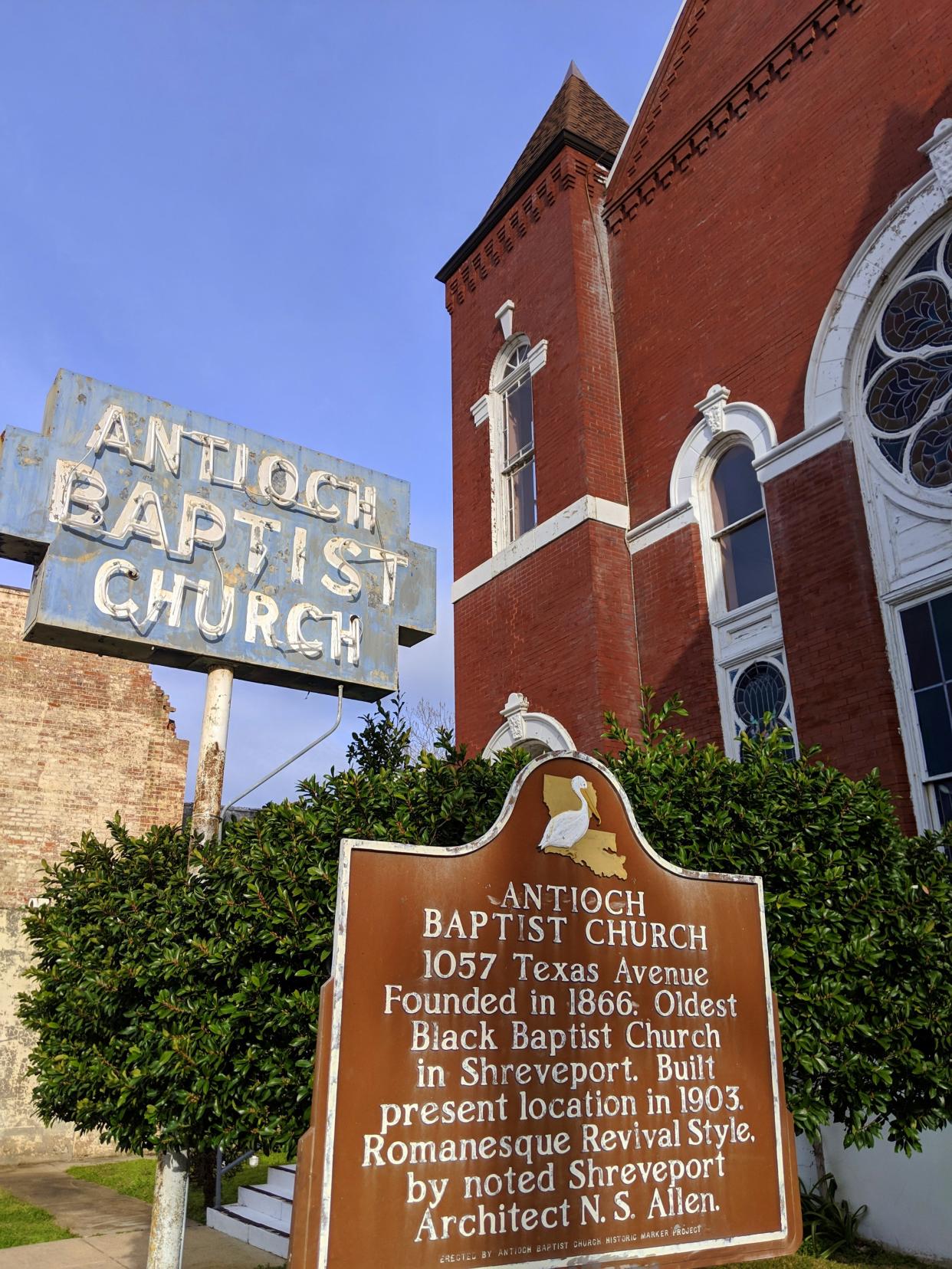 Antioch Baptist Church, located at 1057 Texas Avenue, Shreveport, is listed on the Louisiana Trust for Historic Preservation's Most Endangered Sites list.