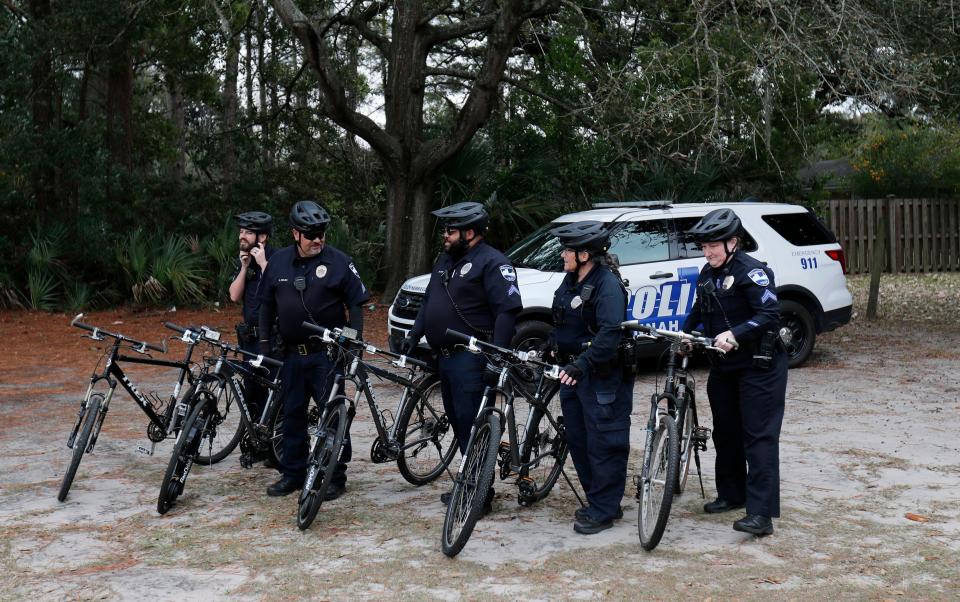 Savannah Police Officers with the new bike unit prepare to go for a ride through the Ardsley Park area on Thursday November 17, 2022.