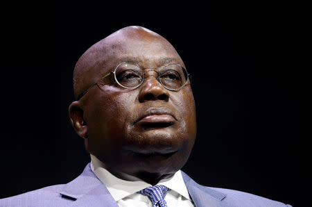 FILE PHOTO: Ghana's President Nana Akufo-Addo addresses the Investing in African Mining Indaba conference in Cape Town, South Africa February 5, 2019. REUTERS/Mike Hutchings/File Photo