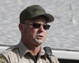 <p>Tehama County Sheriff Dave Hencratt makes a brief statement concerning the shootings near the Rancho Tehama Elementary School, Tuesday, Nov. 14, 2017, in Corning, Calif. Authorities said, a gunman choosing targets at random, opened fire in a rural Northern California town Tuesday, killing four people at several sites and wounding others at the elementary school before police shot him dead. (AP Photo/Rich Pedroncelli) </p>