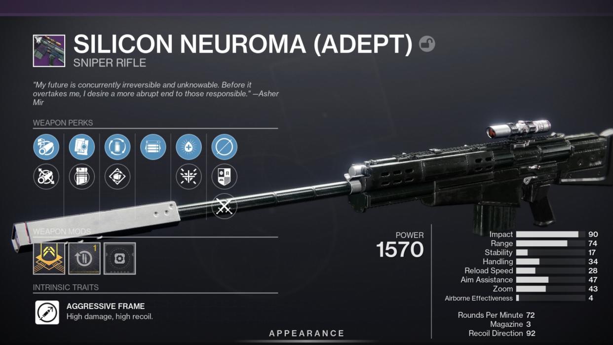 Destiny 2 Nightfall weapon - Silicon Neuroma