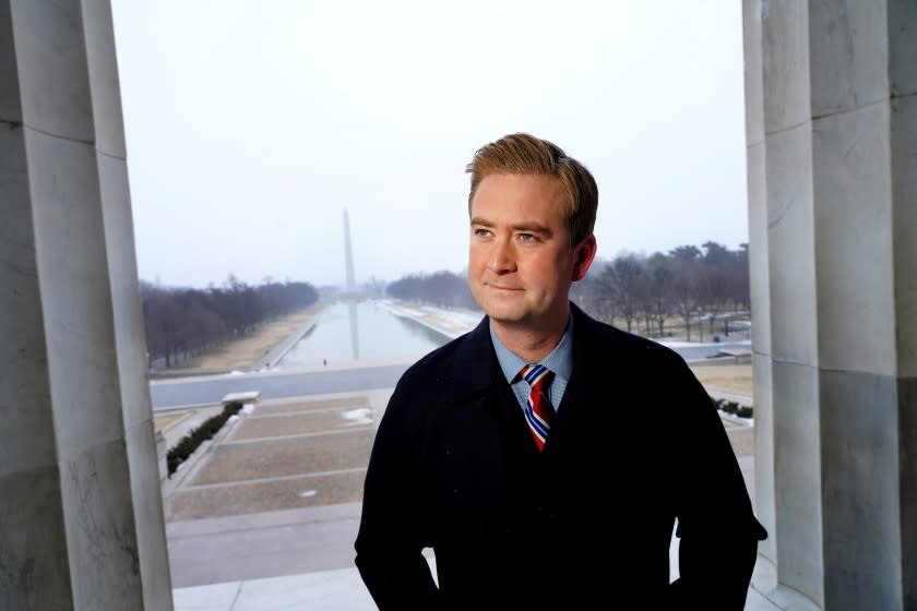 WASHINGTON, D.C., FEBRUARY 22, 2020— January 13, 2021, Peter Doocy was named Fox News's White House reporter and he has quickly garnered a reputation for asking the president "sharp" and awkward questions. (Kirk McKoy / LOS ANGELES TIMES)