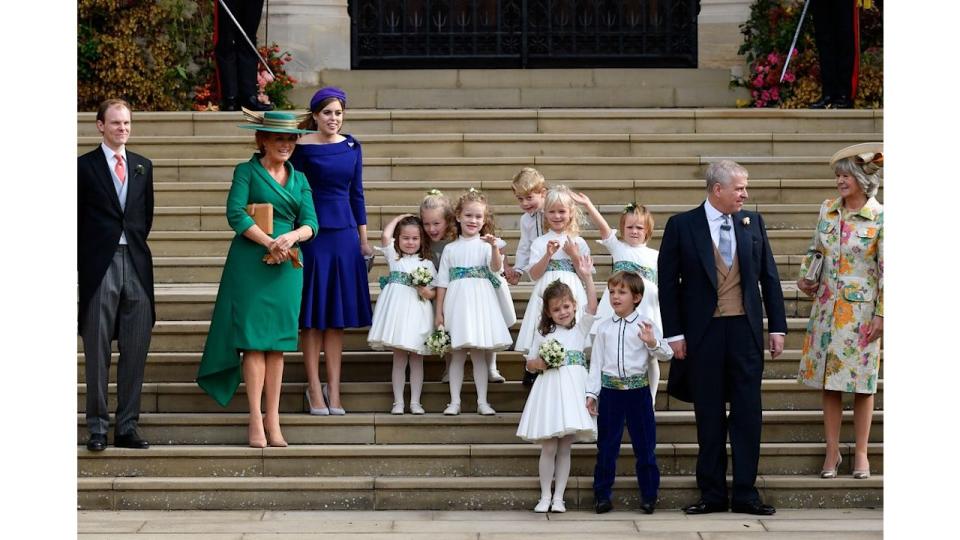 Sarah Ferguson and Princess Eugenie with the flower girls at Eugenie's wedding