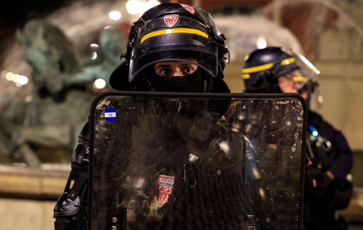 Riot police patrol a street in Nice, south-eastern France, on July 1, 2023.