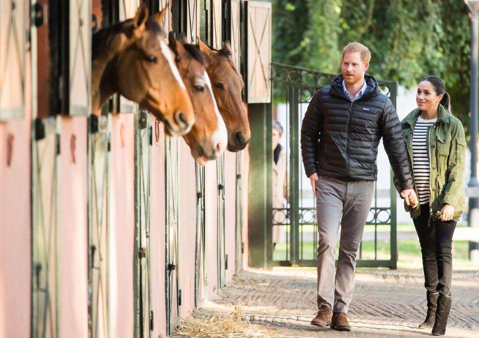 <p>On their last royal visit before the Duchess gave birth to Archie Harrison, Prince Harry and Meghan Markle visited Morocco. Here, the couple explores the Moroccan Royal Federation of Equestrian Sports in Rabat, Morocco. </p>