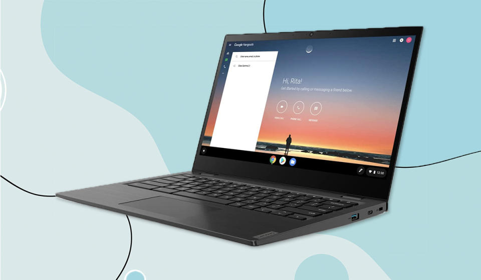 Lenovo Chromebook on blue background