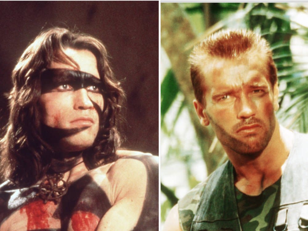 Vor 40 und 35 Jahren: Arnold Schwarzenegger als "Conan der Barbar" (l.) und als Major "Dutch" Schaefer in "Predator". (Bild: imago/United Archives / imago/Everett Collection)
