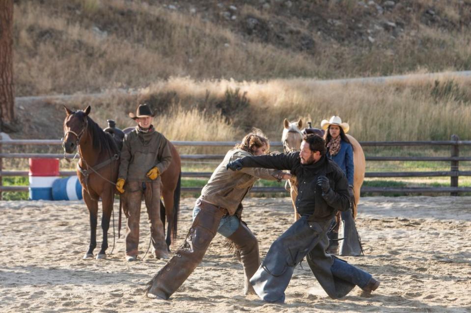 Kayce (Grimes) and Rip (Hauser) on “Yellowstone.”