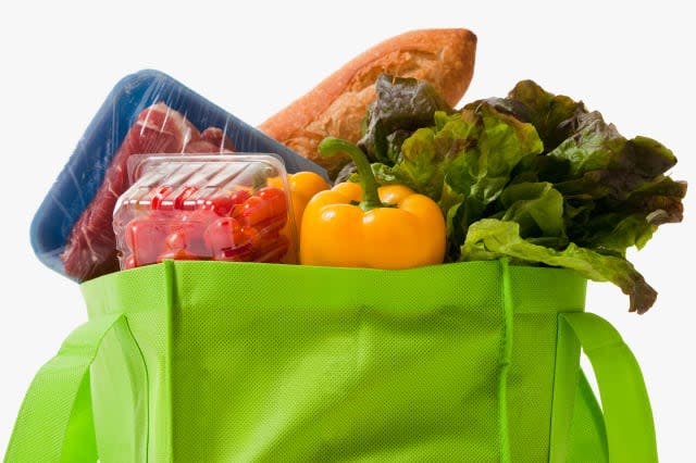 BMHPAK Full grocery bag. Reusable shopping bag