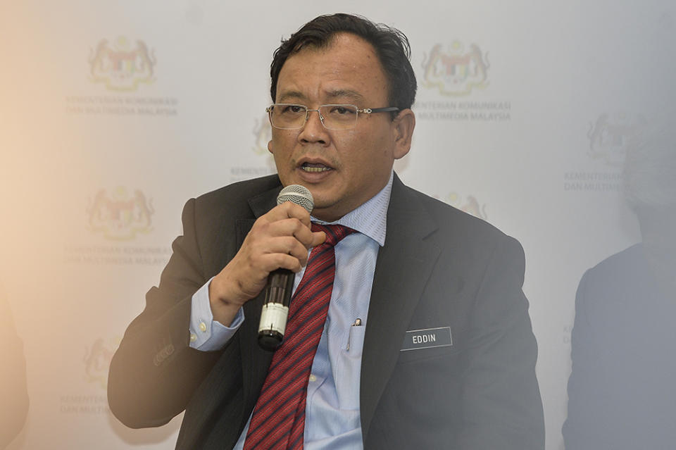 Eddin Syazlee Shith speaks after launching Safer Internet Day 2019 in Putrajaya February 13, 2019. — Picture by Miera Zulyana