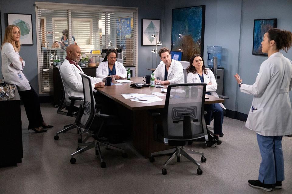 GREY’S ANATOMY - “Come Fly With Me” - Teddy calls an emergency meeting to discuss the intern program. Link wrestles with his own self-doubt as he preps for a massive surgery, and Nick shares some much-needed guidance with a struggling Lucas. THURSDAY, MAY 4 (9:00-10:01 p.m. EDT), on ABC. (ABC/Liliane Lathan) KIM RAVER, JAMES PICKENS JR., CHANDRA WILSON, SCOTT SPEEDMAN, CATERINA SCORSON, MIDORI FRANCIS