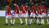 <p>United celebrate taking the lead </p>