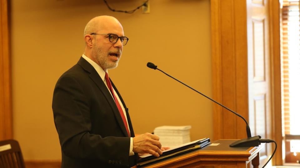 Bob Corkins, of Frontier Peace Advisors, testifies before a legislative committee in support of the Defend the Guard Act.