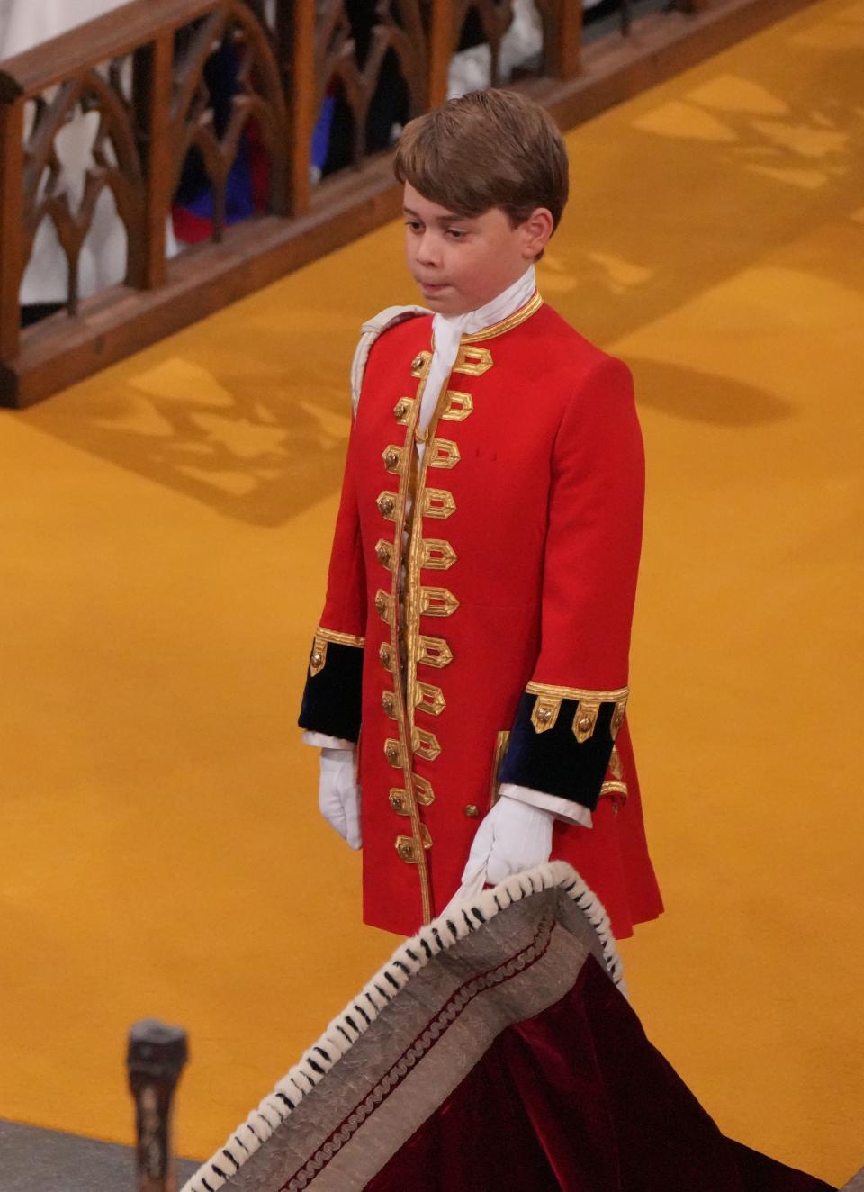 Prince George held part of King Charles III's robe as a Page of Honor.