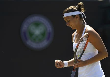 Britain Tennis - Wimbledon - All England Lawn Tennis & Croquet Club, Wimbledon, England - 5/7/16 Kazakhstan's Yaroslava Shvedova celebrates during her match against USA's Venus Williams REUTERS/Tony O'Brien