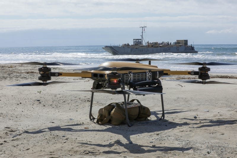 The Tactical Resupply Vehicle-150 lands on the beach after a series of contested logistics experimentations from ship to shore as part of Project Convergence-Capstone 4 at Camp Pendleton, Calif., Feb. 29, 2024. - Photo: U.S. Army photo by Spc. Howard Lee