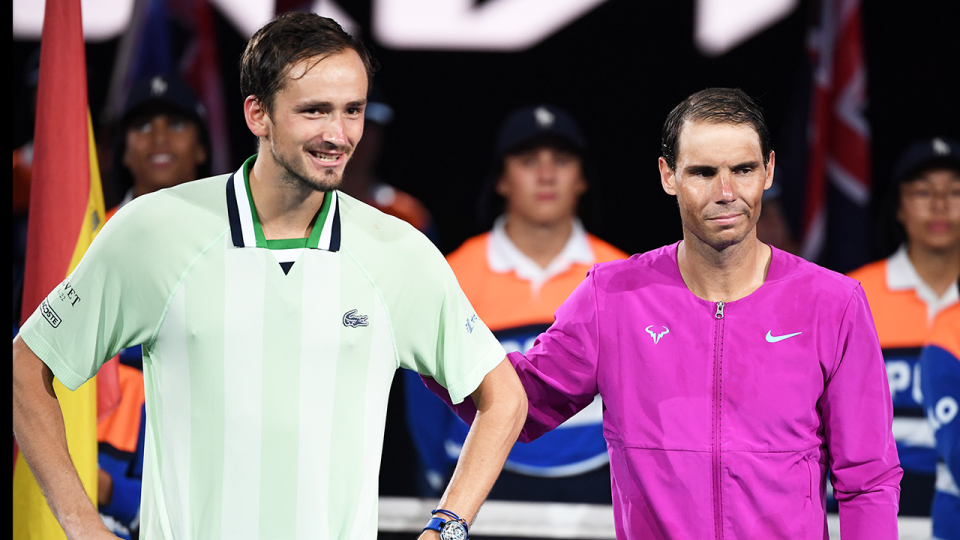 Daniil Medvedev (pictured left) speaks with Rafa Nadal (pictured right) after the Australian Open final.