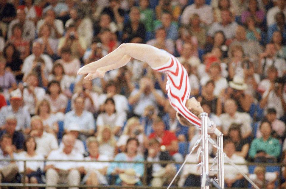 Mary Lou on the uneven bars