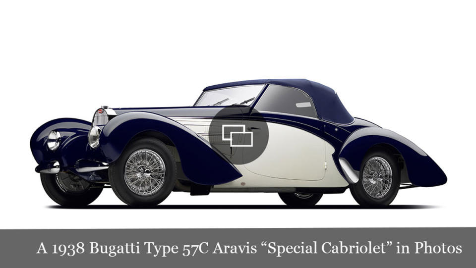 A 1938 Bugatti Type 57C Aravis “Special Cabriolet.”